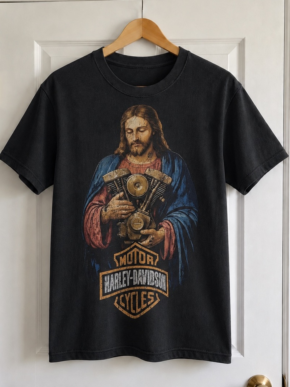 Vintage Harley-Davidson Jesus Engine Graphic Black T Shirt